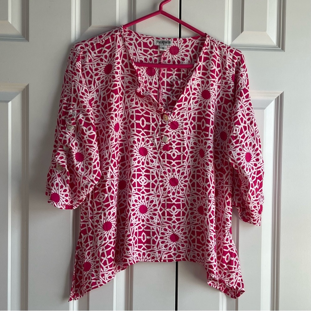 Escapada Living 3/4 sleeve milan top in pink and white